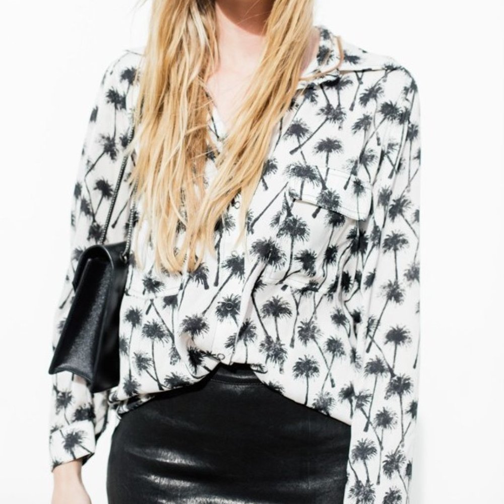 L'AGENCE Long Sleeve Palm Tree Print Blouse Large